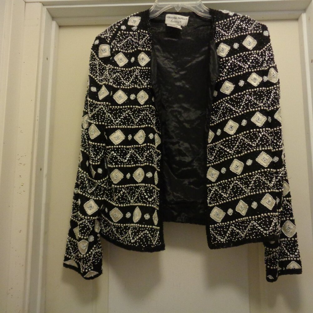 ROMANTIC EVENINGS SUPER BEADS SILK JACKET BY ADRIANNA PAPELL L